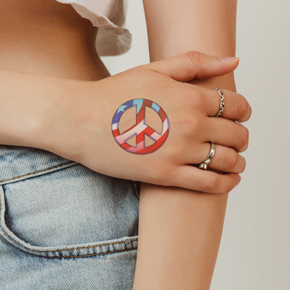 Patriotic Peace Symbol Temporary Tattoo 2 in x 2 in