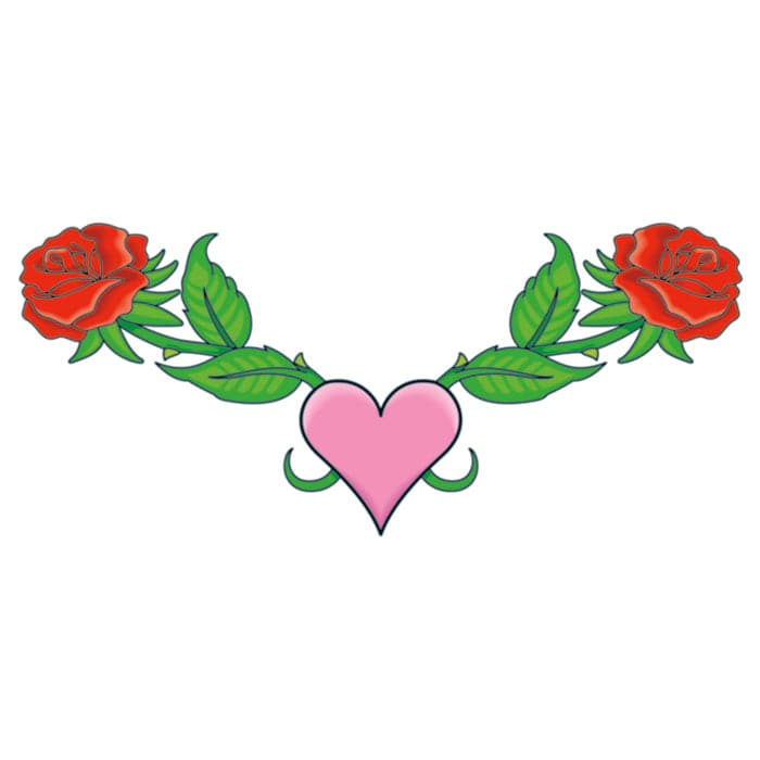 Roses and Heart Lower Back Temporary Tattoo 6 in x 3 in
