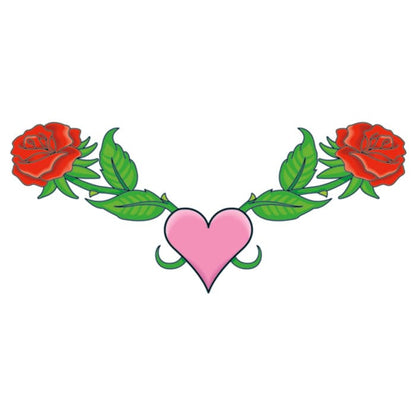 Roses and Heart Lower Back Temporary Tattoo 6 in x 3 in