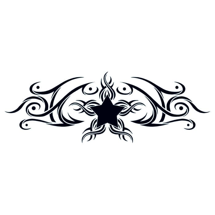 Tribal Star Design Lower Back Temporary Tattoo 6 in x 3 in