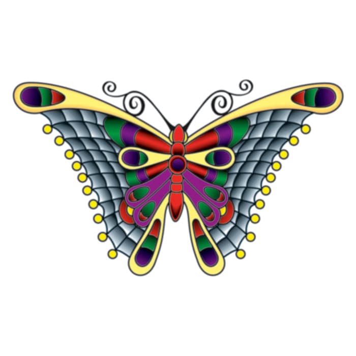 Stained Glass Butterfly Temporary Tattoo 3.5 in x 2.5 in
