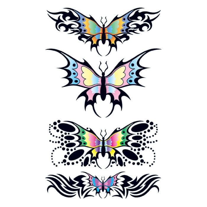 Set of Tribal Butterfly Design Temporary Tattoos 3.5 in x 2.5 in