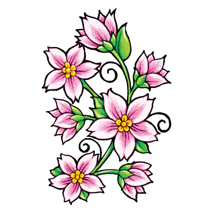 Classic Girls: Flowers and Vines Temporary Tattoo 3.5 in x 2.5 in