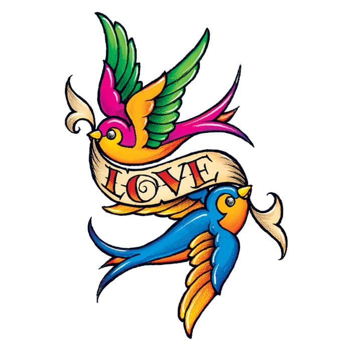Classic Girls: Love Birds Temporary Tattoo 3.5 in x 2.5 in