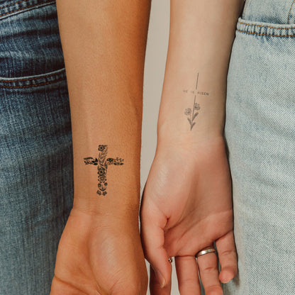 Hand Drawn Floral Cross Tattoo