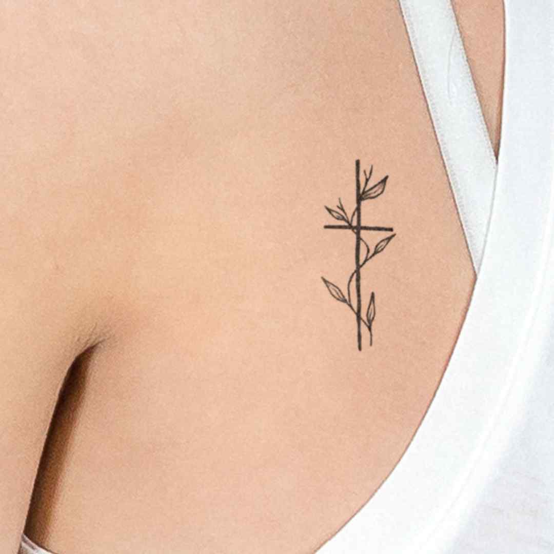 Cursive Faith Cross Hand Drawn Temporary Tattoos Set of 3 3 in x 3 in