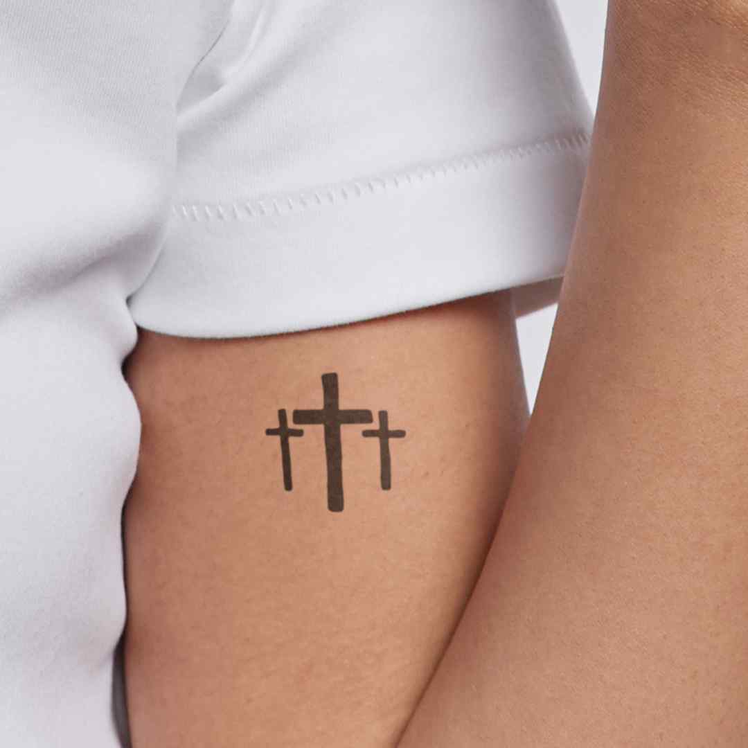 Hand Drawn Cross Temporary Tattoos Set of 3 3 in x 3 in