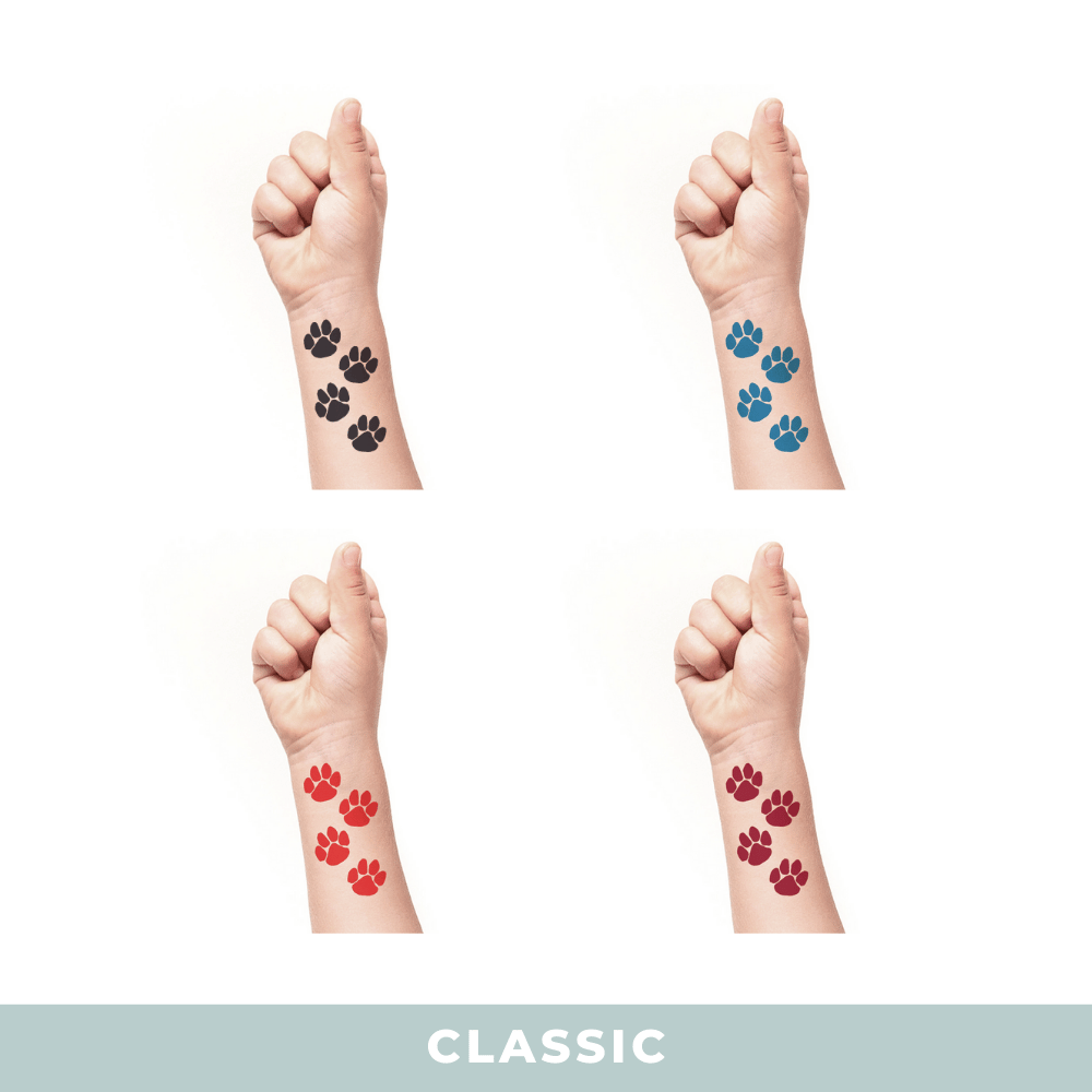 4 small paw prints red black blue maroon