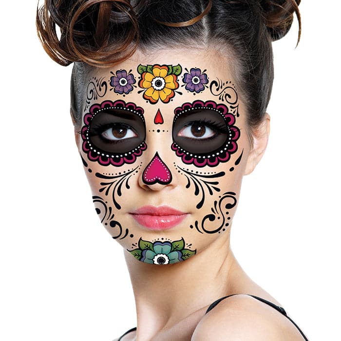 Day of the Dead: Floral Face Temporary Tattoo 6 in x 5 in
