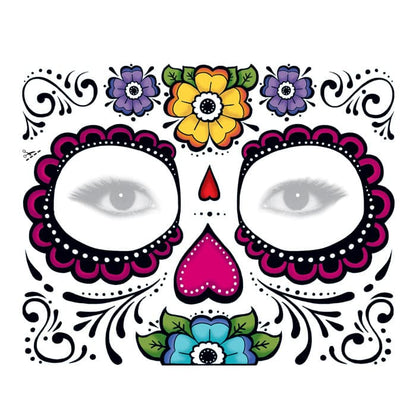 Day of the Dead: Floral Face Temporary Tattoo 6 in x 5 in