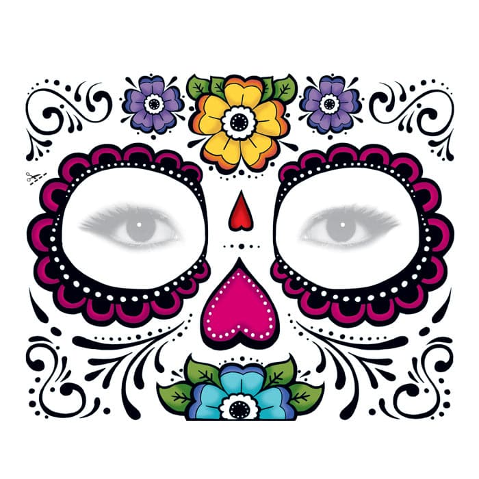 Day of the Dead: Floral Face Temporary Tattoo 6 in x 5 in