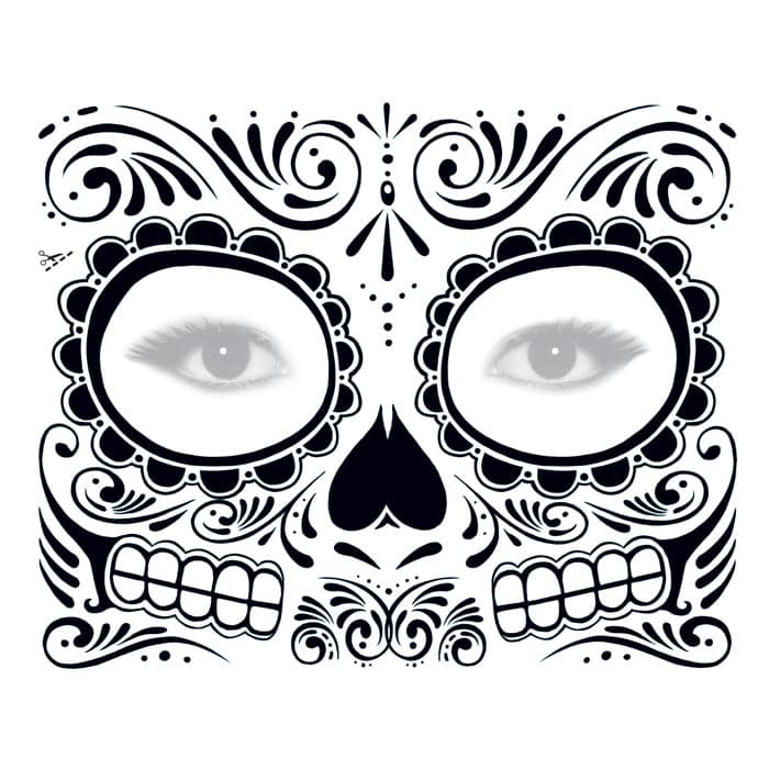 Day of the Dead: Black Skull Face Temporary Tattoo 5 in x 6 in