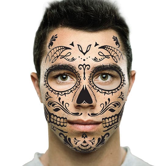 Day of the Dead: Skull Face Temporary Tattoo 6 in x 5 in