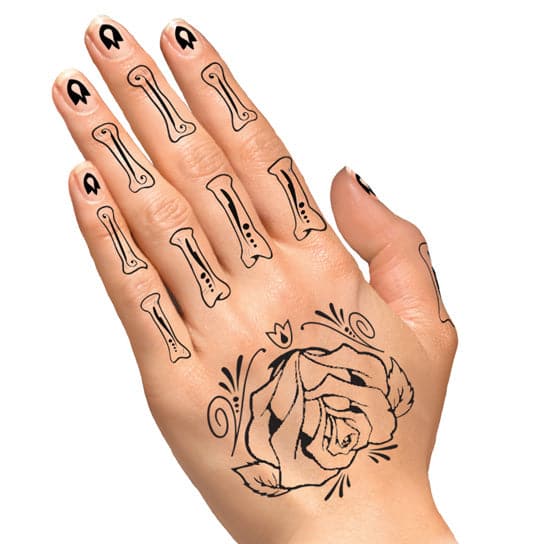 Day of the Dead Skeleton Hand Temporary Tattoo 4 in x 8.5 in