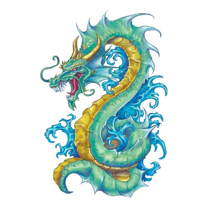 Teal Serpentine Dragon Temporary Tattoo 3.5 in x 2.5 in