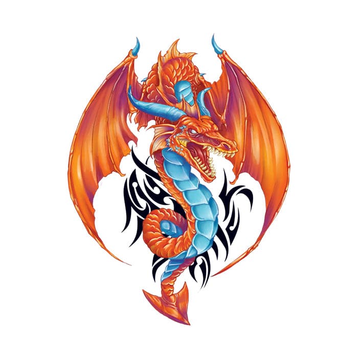Orange Tribal Dragon Temporary Tattoo 3.5 in x 2.5 in