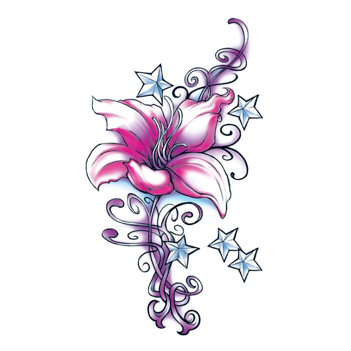 Flirty Flower with Stars Temporary Tattoo 3.5 in x 2.5 in