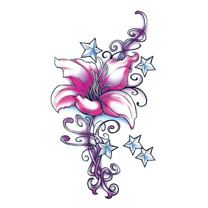 Flirty Flower with Stars Temporary Tattoo 3.5 in x 2.5 in