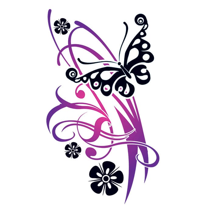 Flirty Butterfly with Flowers Temporary Tattoo 3.5 in x 2.5 in