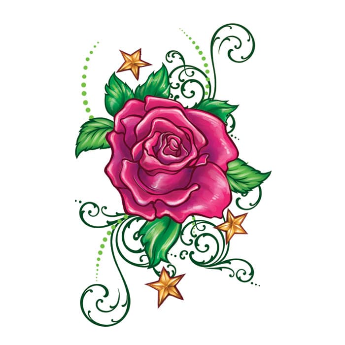Flirty Rose with Stars Temporary Tattoo 3.5 in x 2.5 in