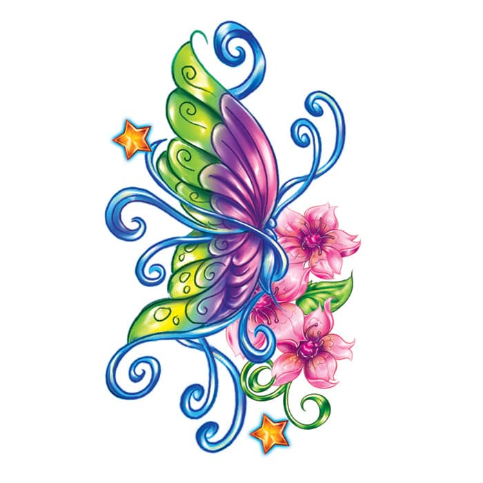 Flirty Butterfly with Stars Temporary Tattoo 3.5 in x 2.5 in