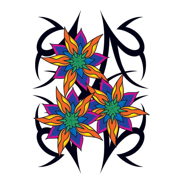 Vibrant Tribal Flowers Temporary Tattoo 3.5 in x 2.5 in