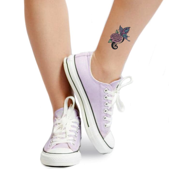 Flower and Butterfly Temporary Tattoo 3.5 in x 2.5 in
