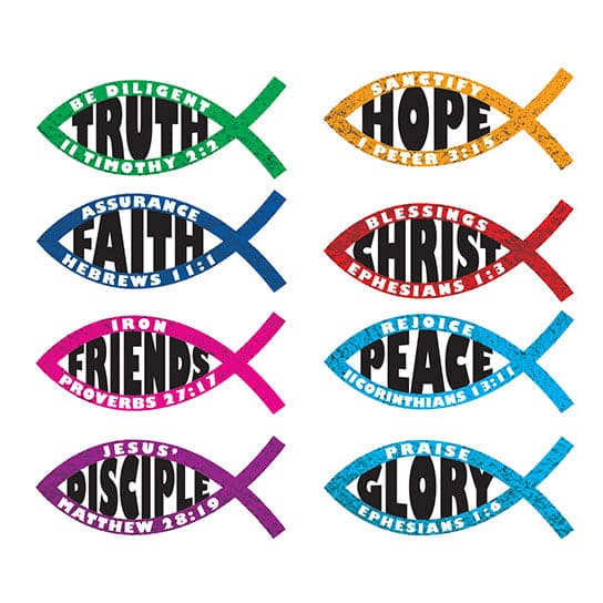 Color Metallic Christian Fish Temporary Tattoos 4 in x 4 in