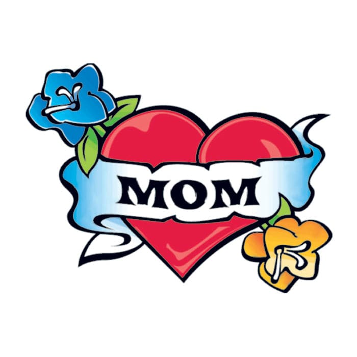 Heart with Mom Banner Temporary Tattoo 2 in x 2 in