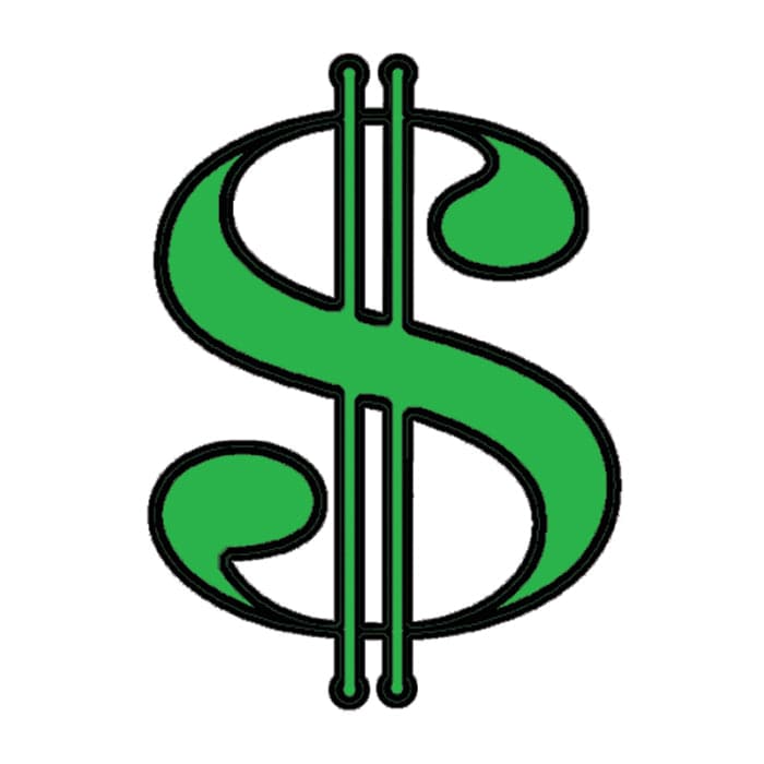 Dollar Sign Temporary Tattoo 2 in x 2 in