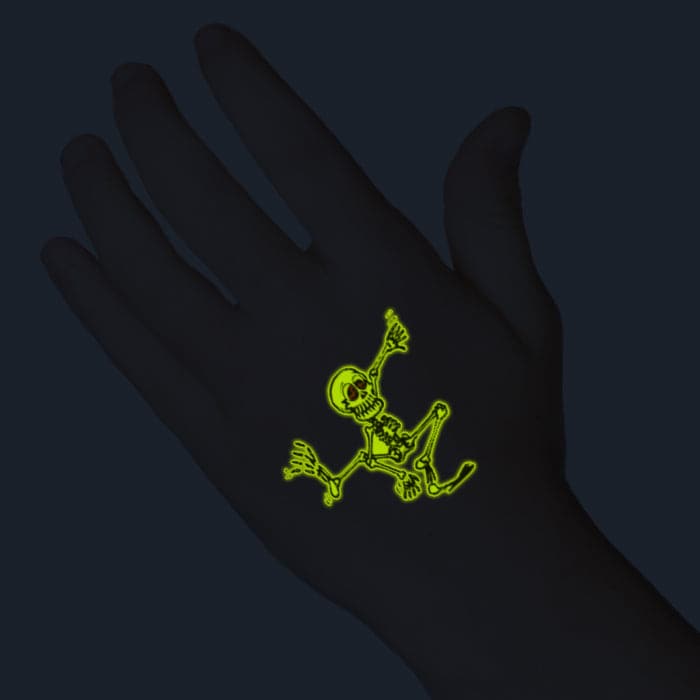 Glow in the Dark Dancing Skeleton Temporary Tattoo 2 in x 2 in