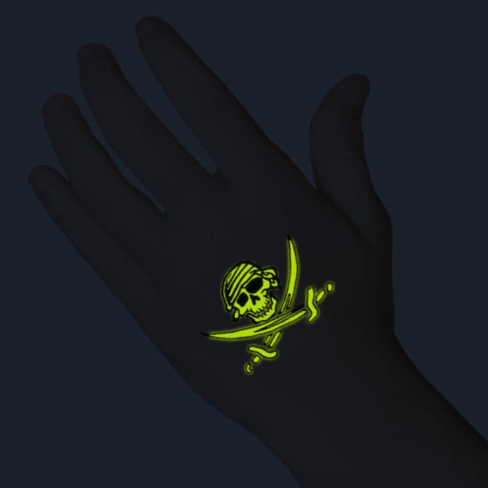 Glow in the Dark Skull and Swords Temporary Tattoo 1.5 in x 2 in