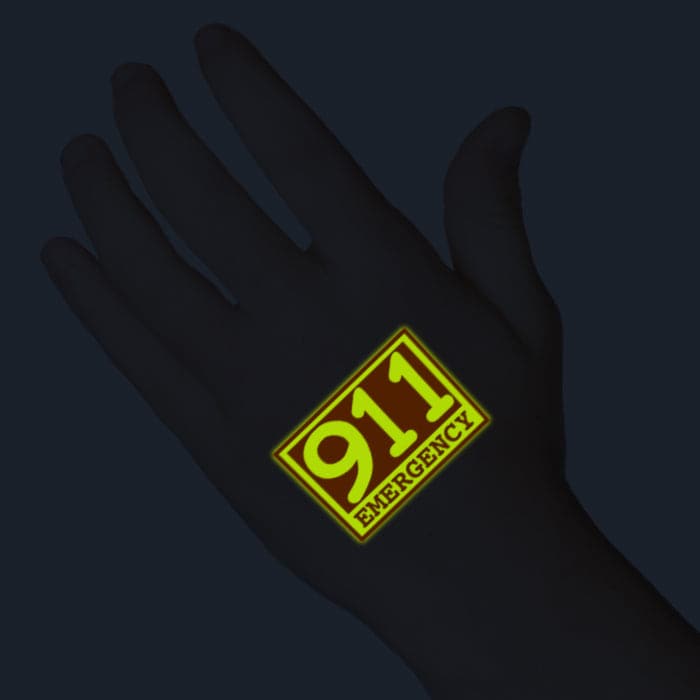 Glow Red Emergency 911 Temporary Tattoo 1.5 in x 2 in