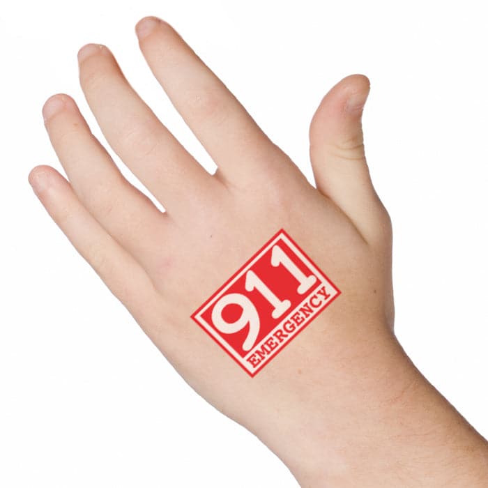 Glow Red Emergency 911 Temporary Tattoo 1.5 in x 2 in
