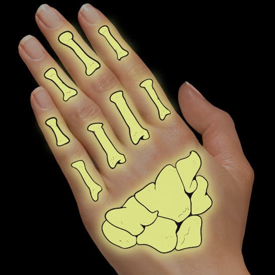 Glow in the Dark Day of the Dead Hands Temporary Tattoo 4 in x 8.5 in