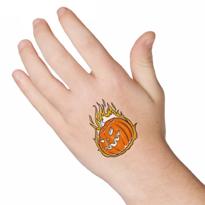 Glow in the Dark Flaming Pumpkin Temporary Tattoo 2 in x 2 in