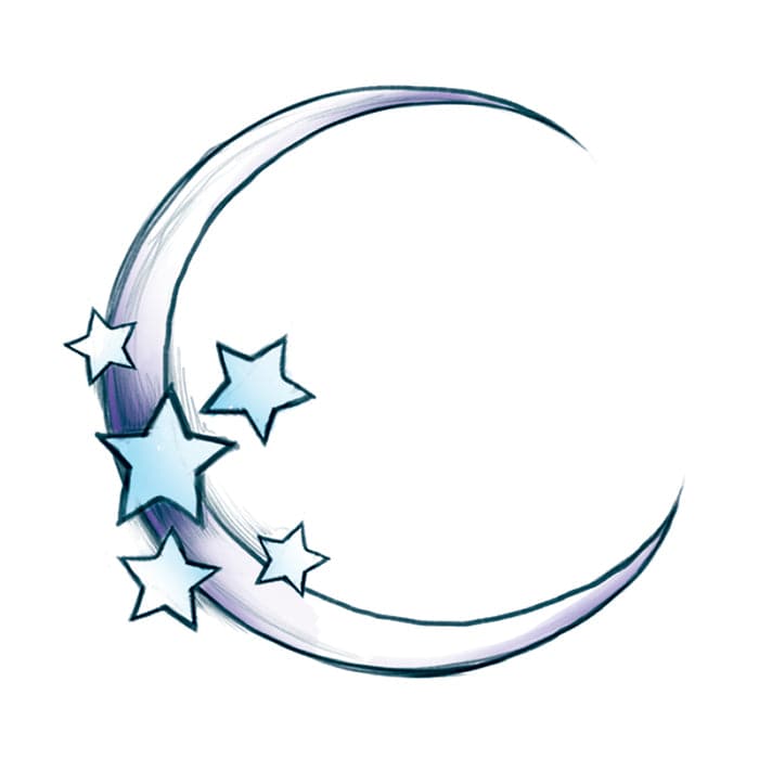 Glow in the Dark Moon and Stars Temporary Tattoo 2 in x 2 in