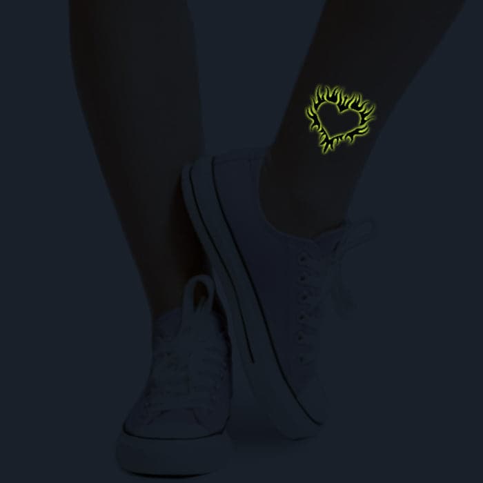Glow in the Dark Flaming Heart Temporary Tattoo 3 in x 3 in