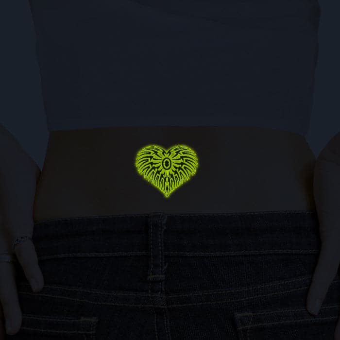 Glow in the Dark Tribal Heart Temporary Tattoo 3 in x 3 in