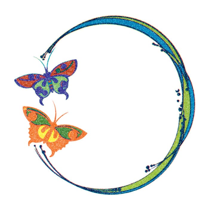 Glitter Blue and Orange Butterfly Circle Temporary Tattoo 2 in x 2 in
