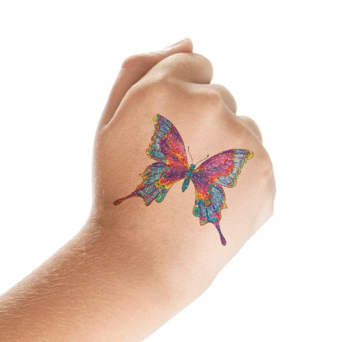 Glitter Multicolored Butterfly Temporary Tattoo 2 in x 2 in