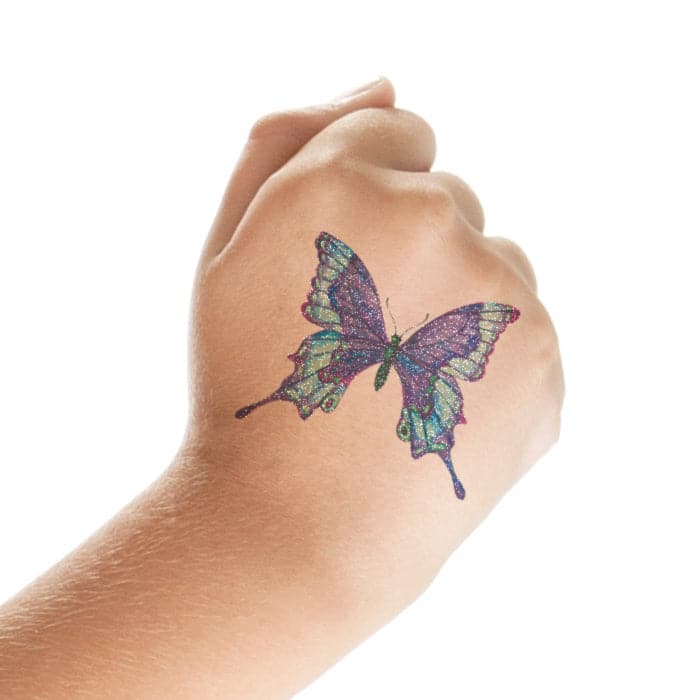 Glitter Shades of Blue Butterfly Temporary Tattoo 2 in x 2 in