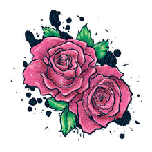 Glitter Black Splatter Roses Temporary Tattoo 2 in x 2 in