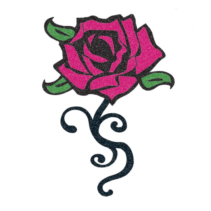 Glitter Black and Pink Rose Temporary Tattoo 2 in x 2 in