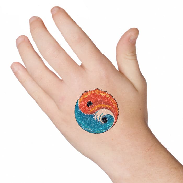 Glitter Water and Fire Yin Yang Temporary Tattoo 2 in x 2 in