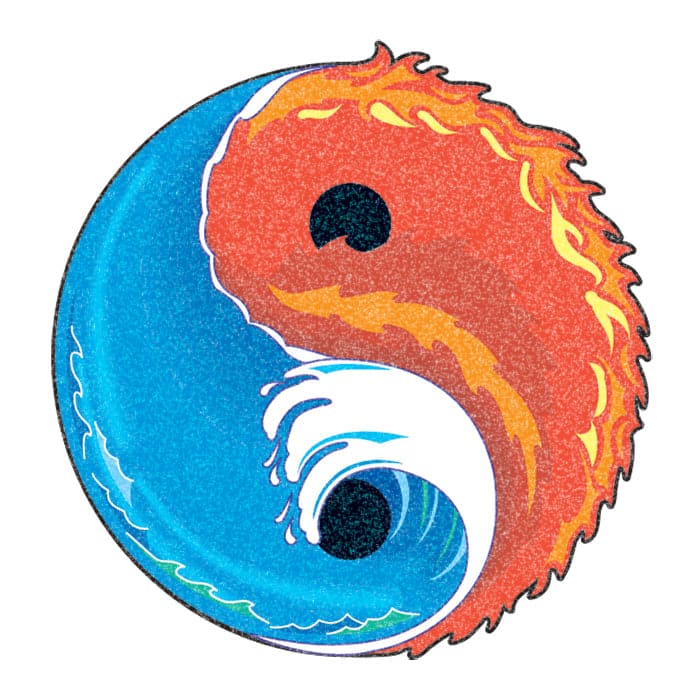 Glitter Water and Fire Yin Yang Temporary Tattoo 2 in x 2 in