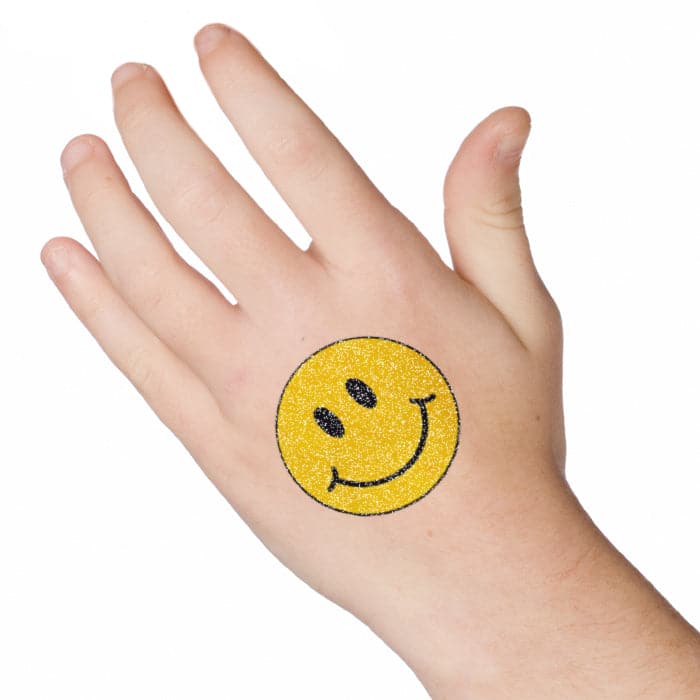Glitter Traditional Smiley Face Temporary Tattoo 2 in x 2 in