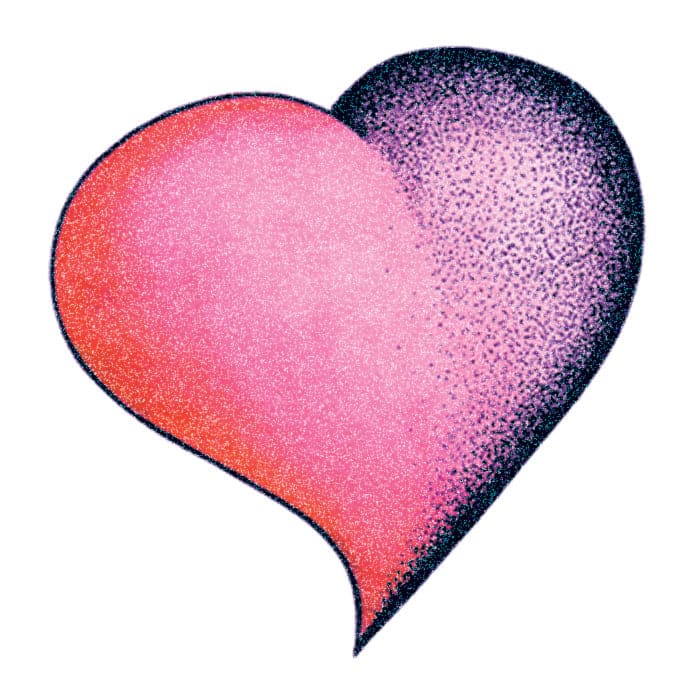 Glitter Purple and Pink Heart Temporary Tattoo 2 in x 2 in
