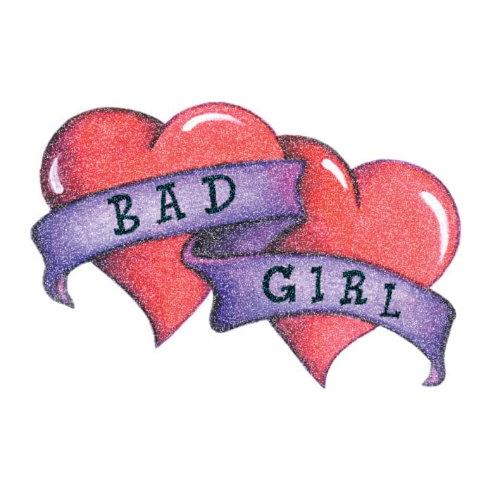 Glitter Bad Girl Hearts Temporary Tattoo 2 in x 2 in