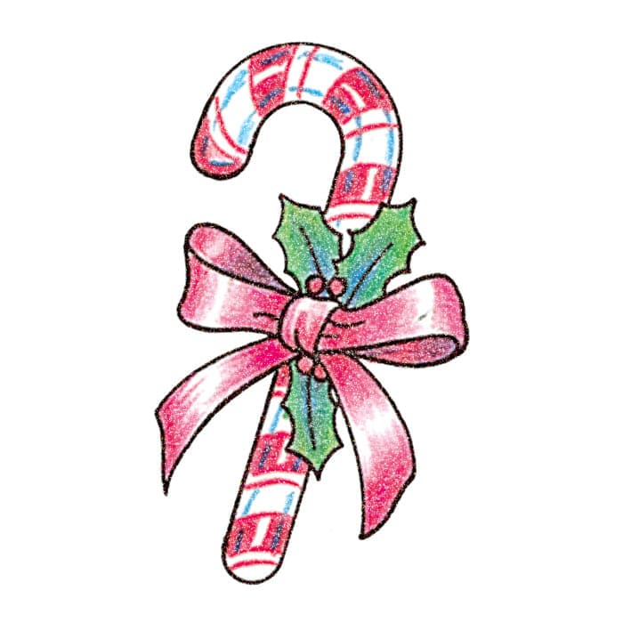 Glitter Candy Cane with Ribbon Temporary Tattoo 2 in x 2 in